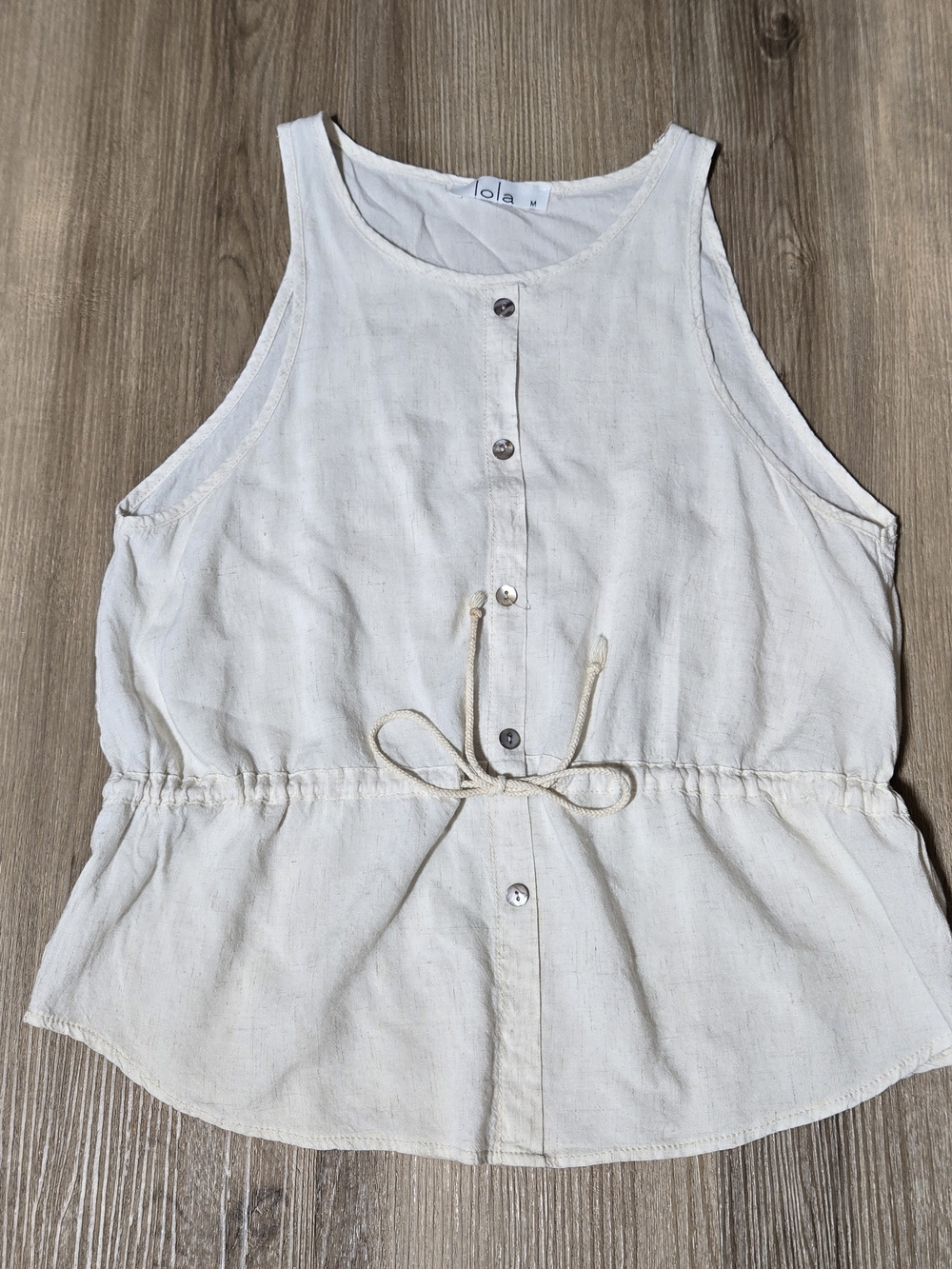 lola Cream Button-Front Drawstring Sleeveless Crop Top